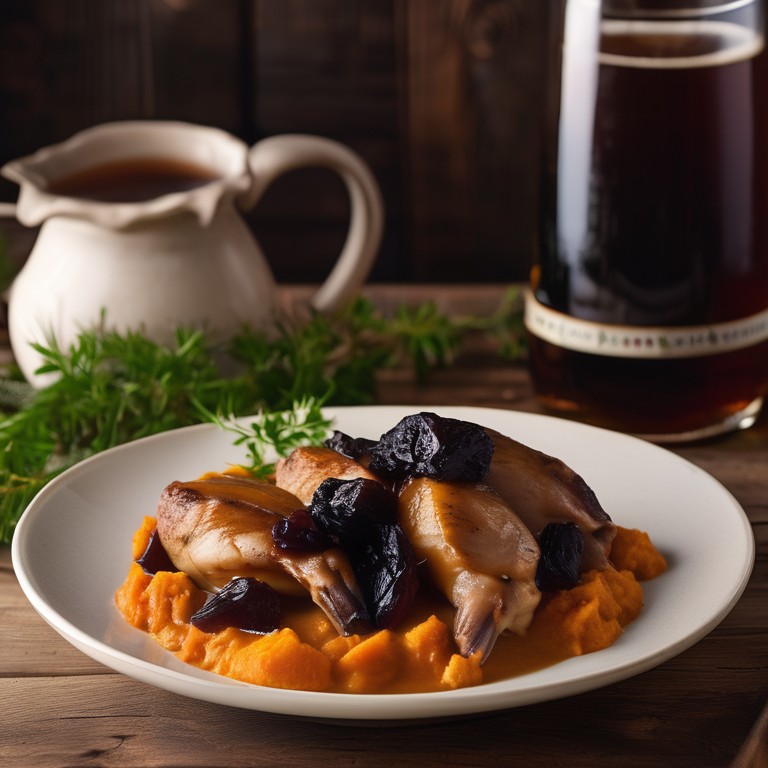 Lapin à la bière et pruneaux avec purée de patates douces