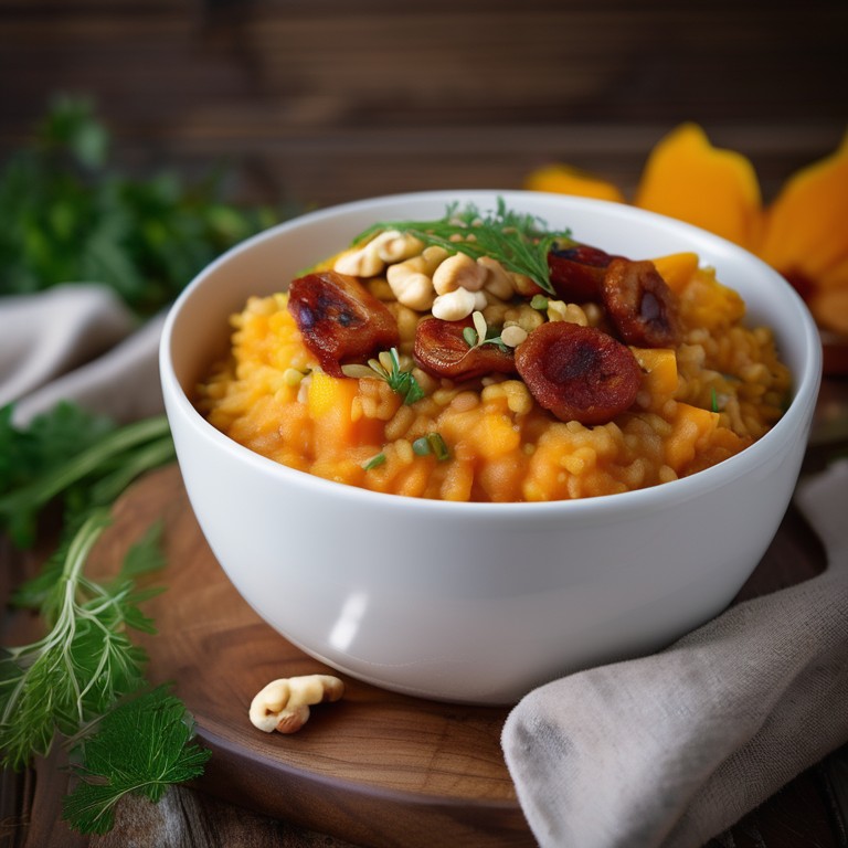 Risotto au butternut et chorizo grillé avec noisettes