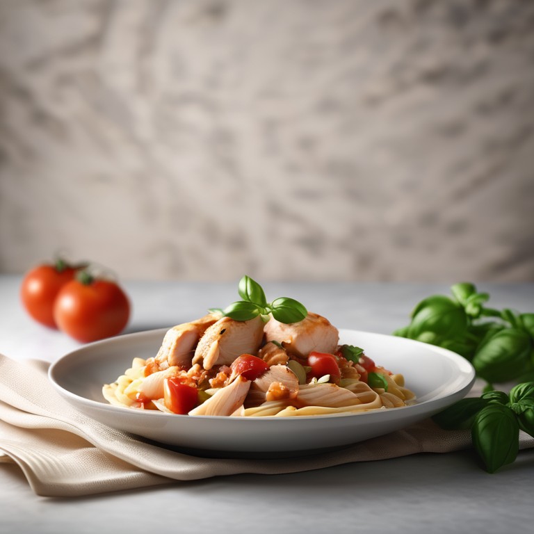 Poulet aux Tomates et Basilic avec Pâtes et Riz