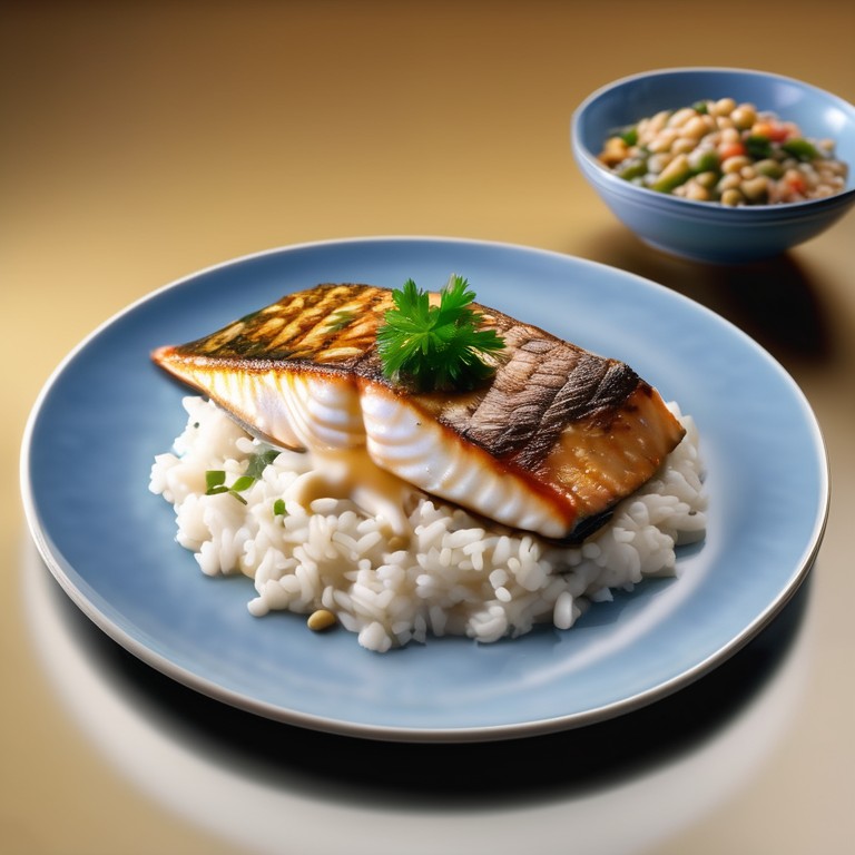 Gegrillter Fisch mit Bohnen-Linsen-Reis, Käse und Joghurtsoße - Mr. Cook