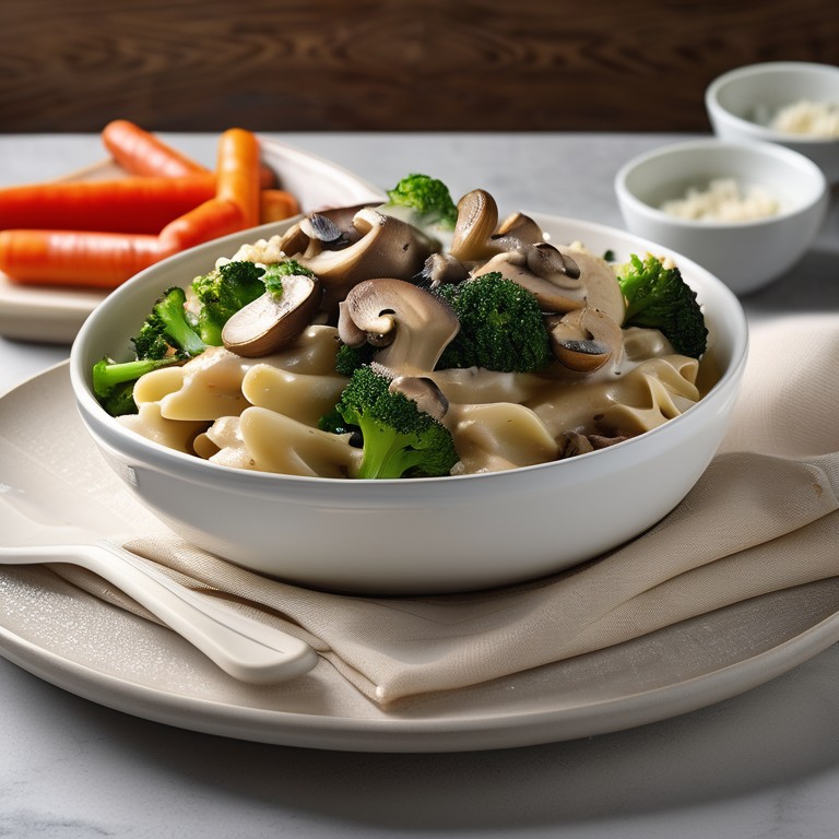 Pilz-Brokkoli-Blumenkohl-Pasta mit cremiger Knoblauchsoße