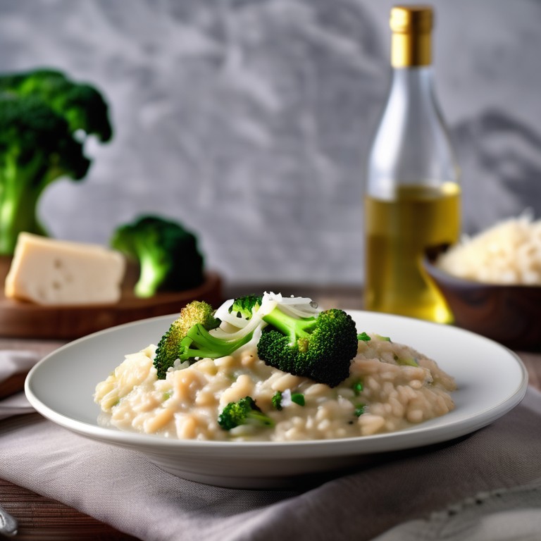 Risotto au Poulet et Vin Blanc avec Brocolis, Oignons, Crème et Parmesan
