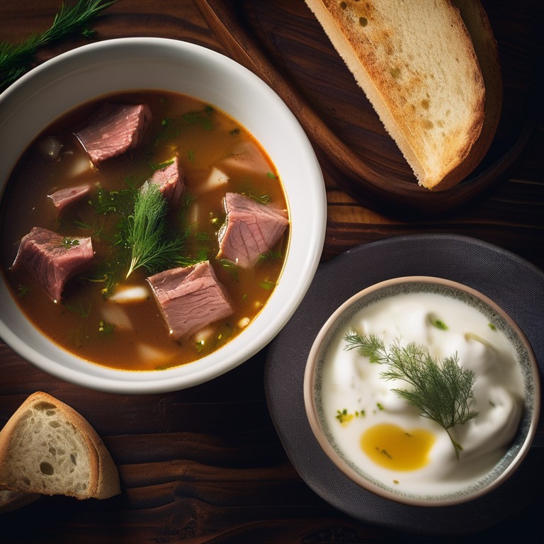 Hearty Meat Soljanka Soup with Chicken, Smoked Bacon, and Ham