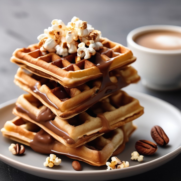 Nutella-Waffeln mit Müslimischung und Popcorn