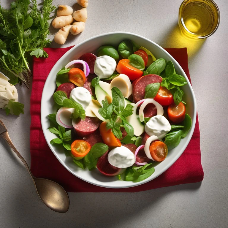 Knackiger Mozzarella-Halloumi-Creme-Fraîche-Knackwurst-Salat