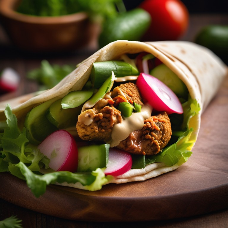 Zaatar-Spiced Salad Wraps with Tahini Sauce and Tofu Falafel