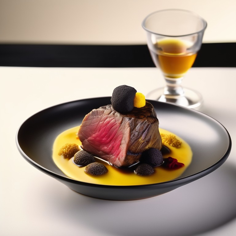 Filet de Bœuf de Kobe aux Truffes et Pain de Charbon au Safran