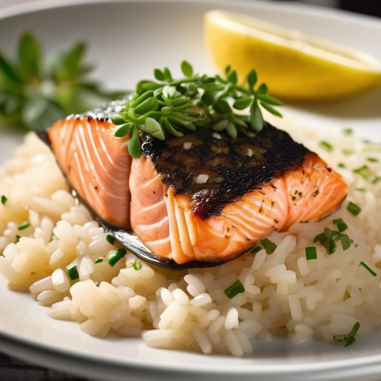 Salmon Fillet with Cheesy Rice