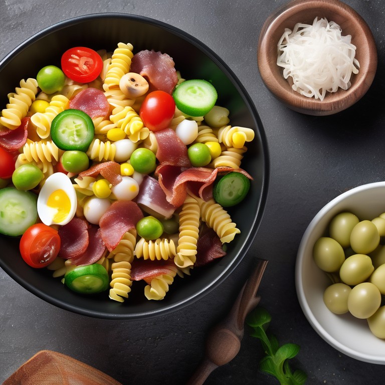 Bunter Nudelsalat mit Bacon und Gemüse