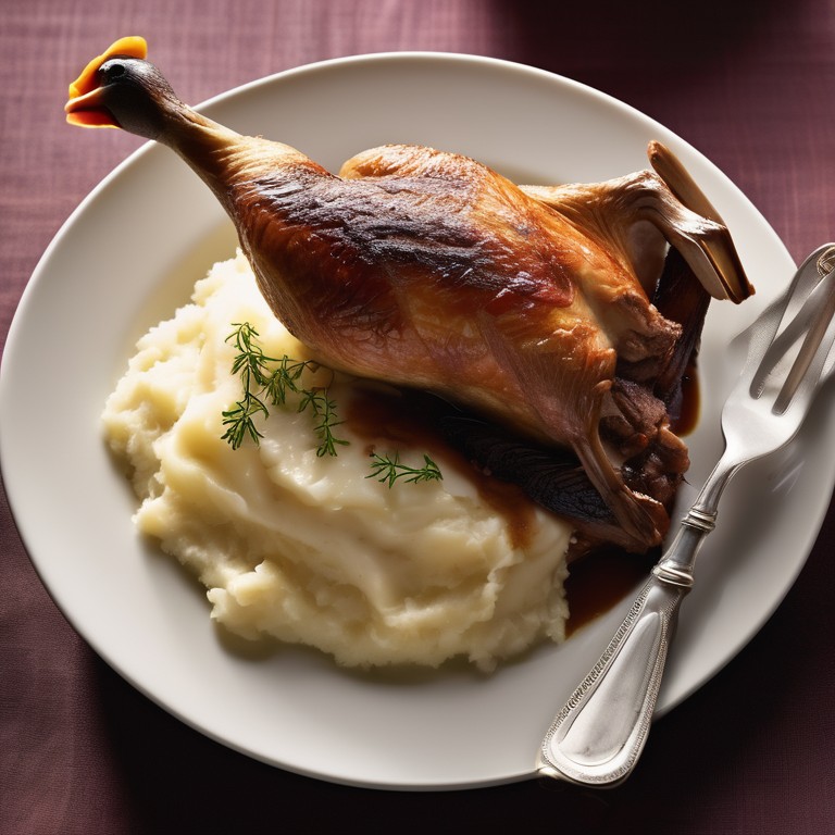 Жареная утка с картофельным пюре и квашеной капустой