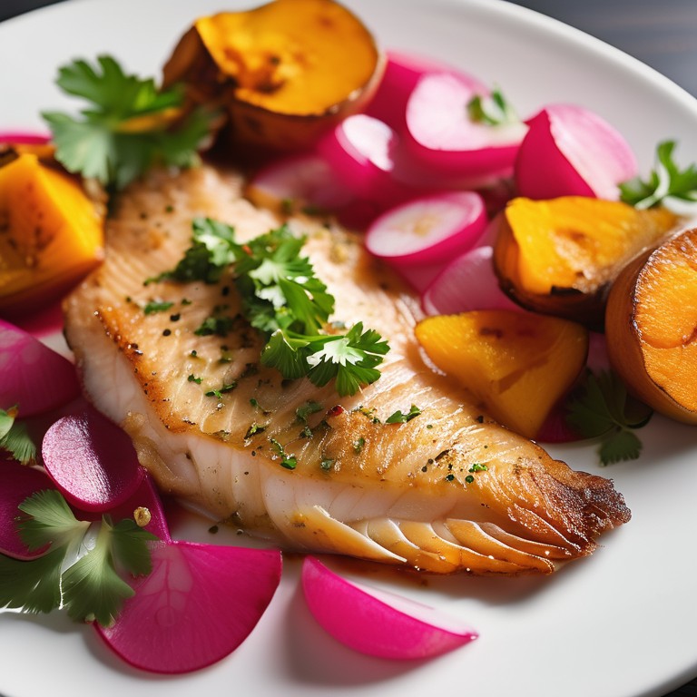 Roasted Tilapia with Butternut Squash and Radish
