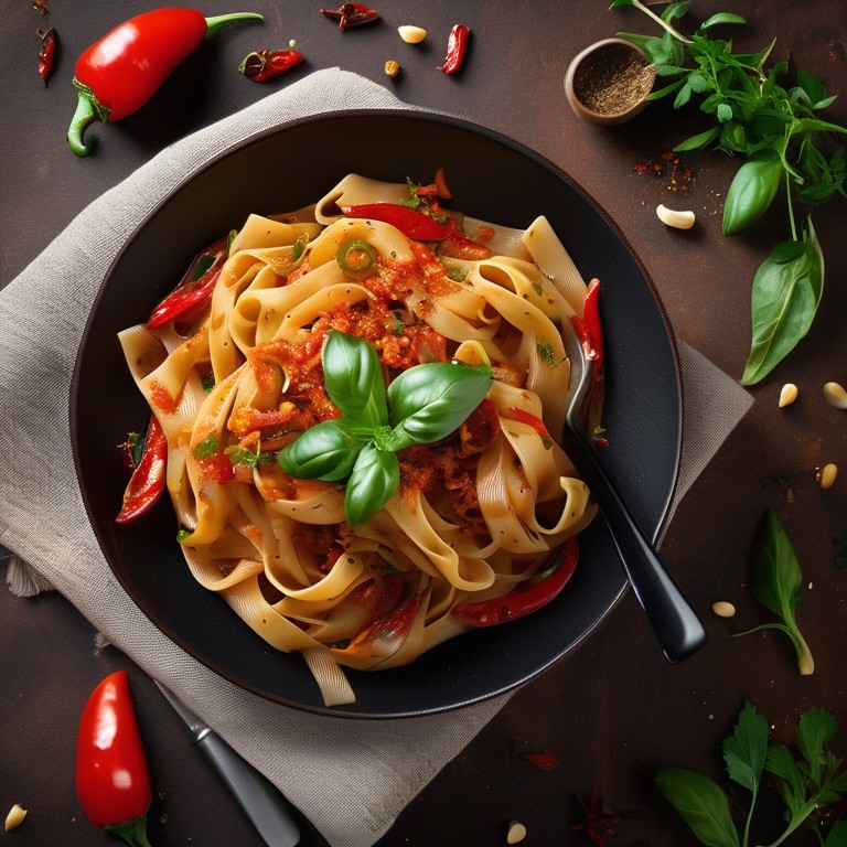 Spicy Garlic Pasta with Capsicum and Onions