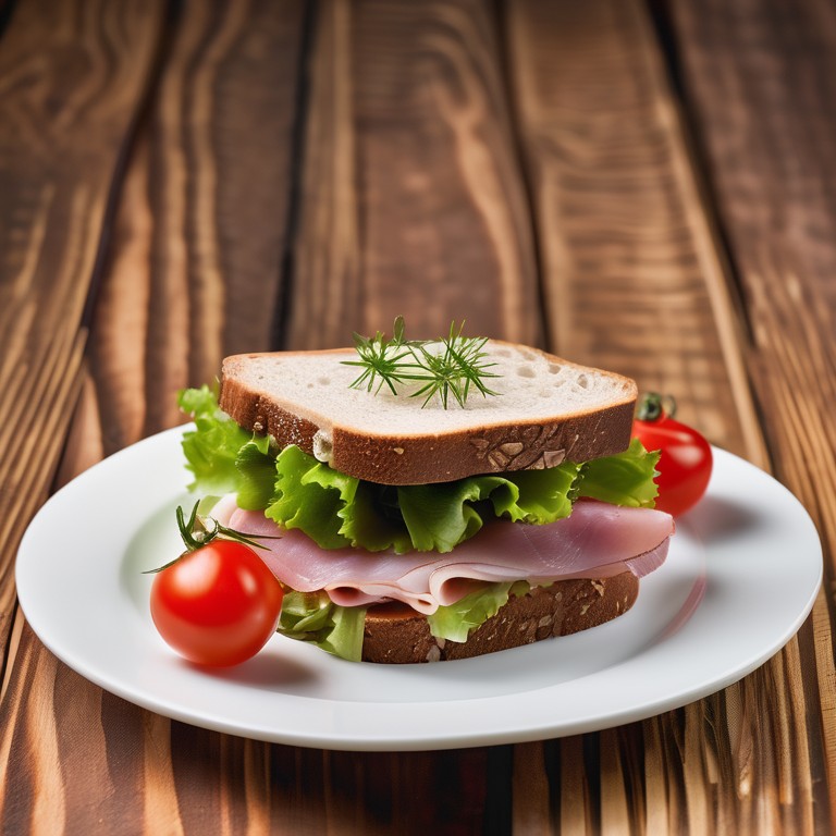 Savory Rye Bread Sandwich with Ham, Cheese, and Lettuce