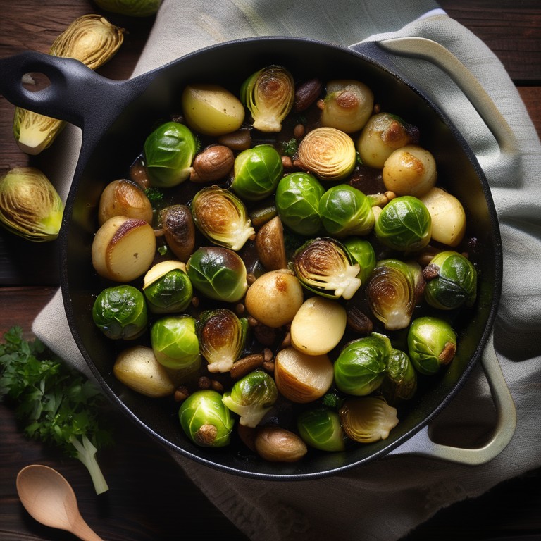 Gebratener Rosenkohl mit Kartoffeln und Sellerie