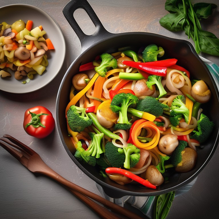 Gemüse-Nudelpfanne mit Kartoffeln