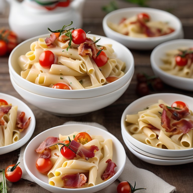 Creamy White Chocolate Pasta with Bacon and Cherry Tomatoes