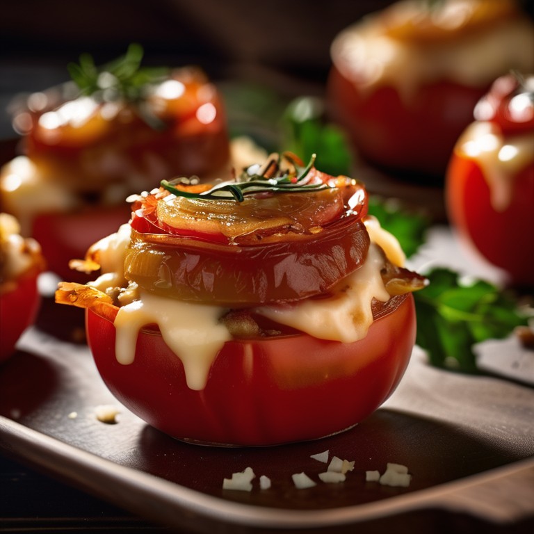 Cheese Stuffed Tomatoes with Caramelized Onions