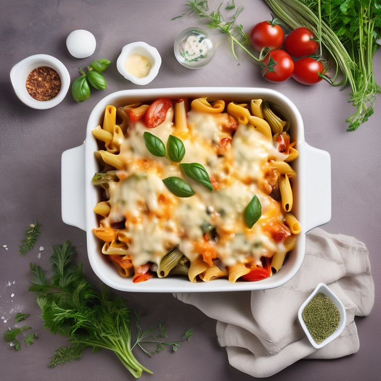 Bunter Nudelauflauf mit Gemüse und Käse