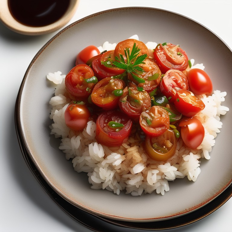 Savory Tomato Garlic Rice with Soy-Glazed Potatoes