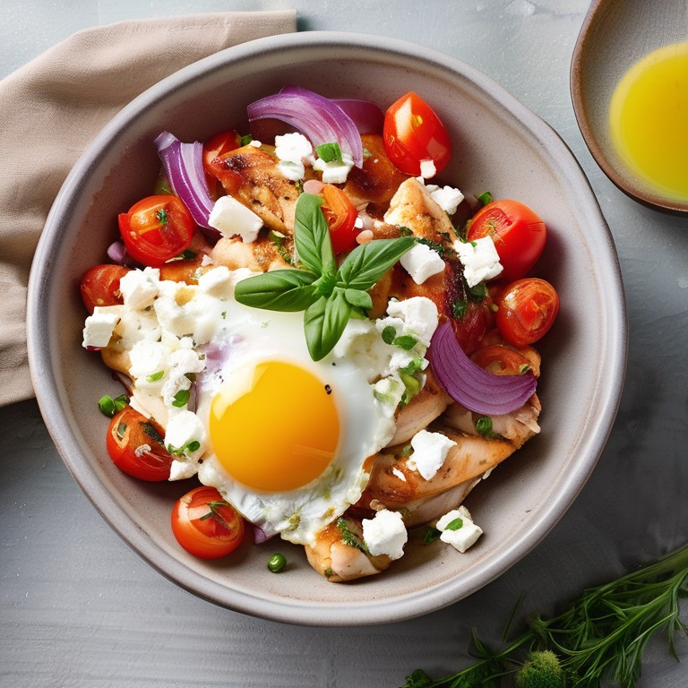 Poulet Tomate Oignon Fêta Oeuf