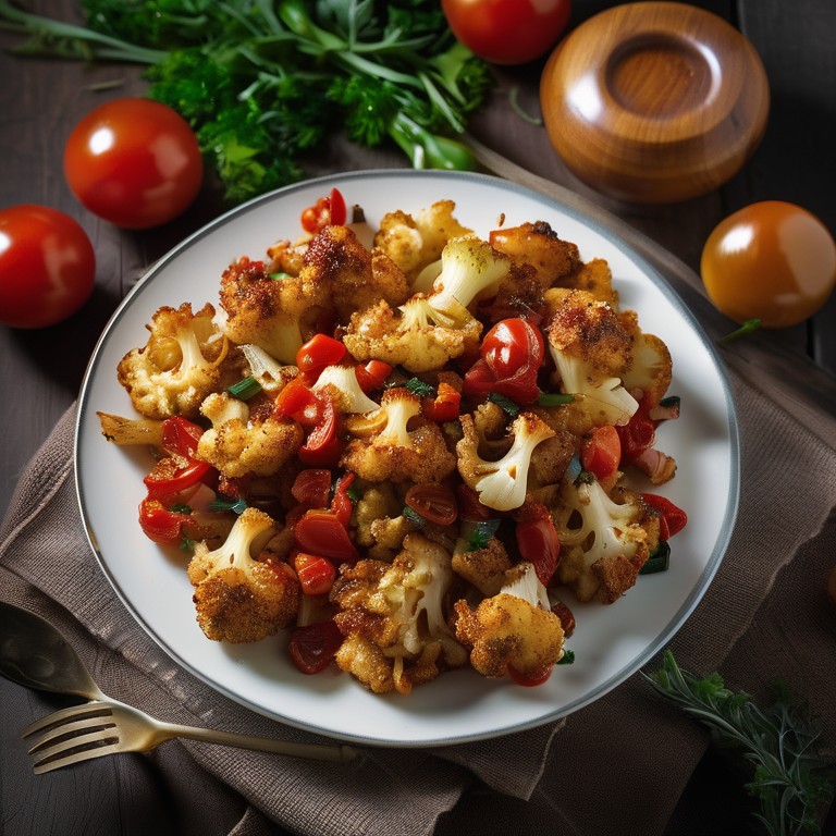 Roasted Cauliflower with Tomato and Caramelized Onions
