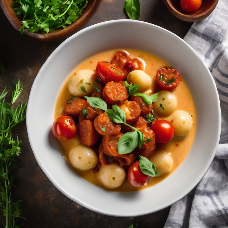 Spicy Chorizo Gnocchi with Cherry Tomatoes in Creamy Coconut Sauce