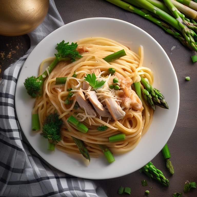 Итальянские спагетти с курицей и спаржей