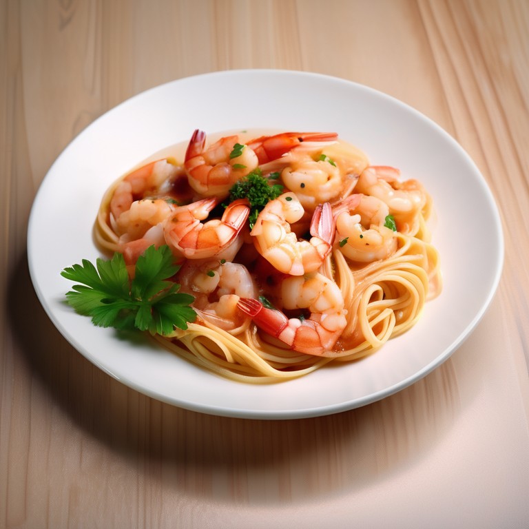 Garnelen in cremiger Tomatensoße mit Spaghetti