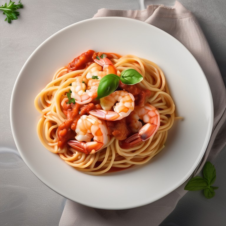 Garnelen in cremiger Tomatensoße mit Spaghetti
