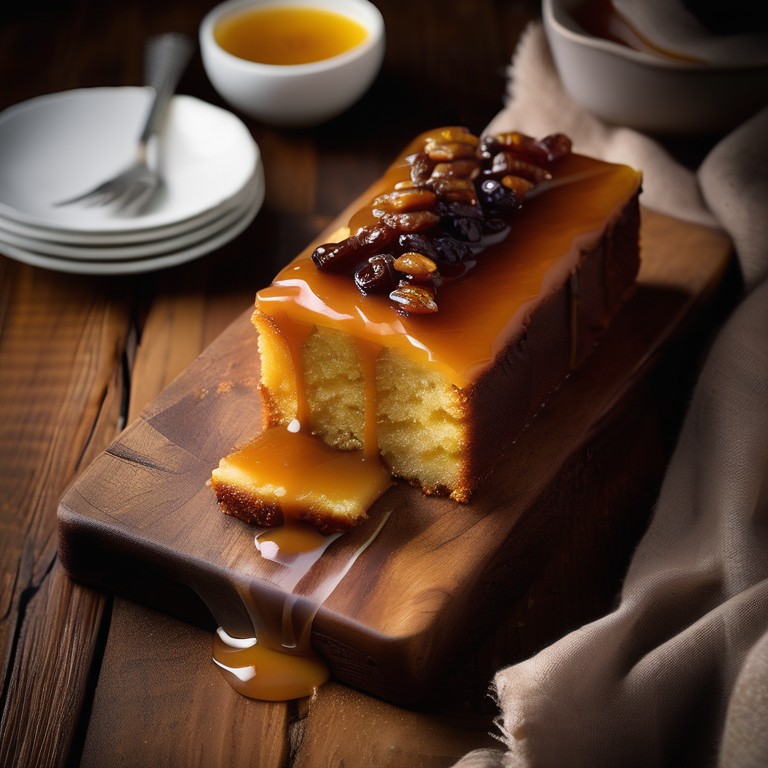 Raisin Polenta Cake with Caramel Drizzle