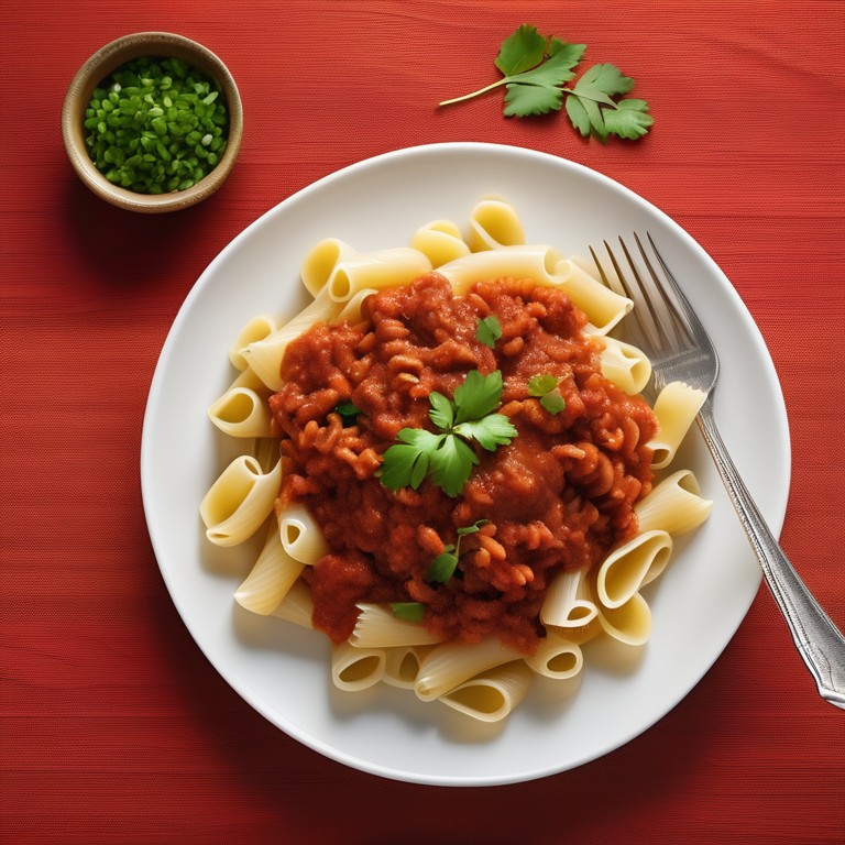 Macarrão com Carne Moída ao Molho de Tomate
