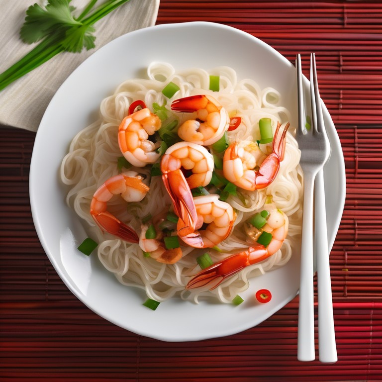 Crevettes à l'ail et ses nouilles