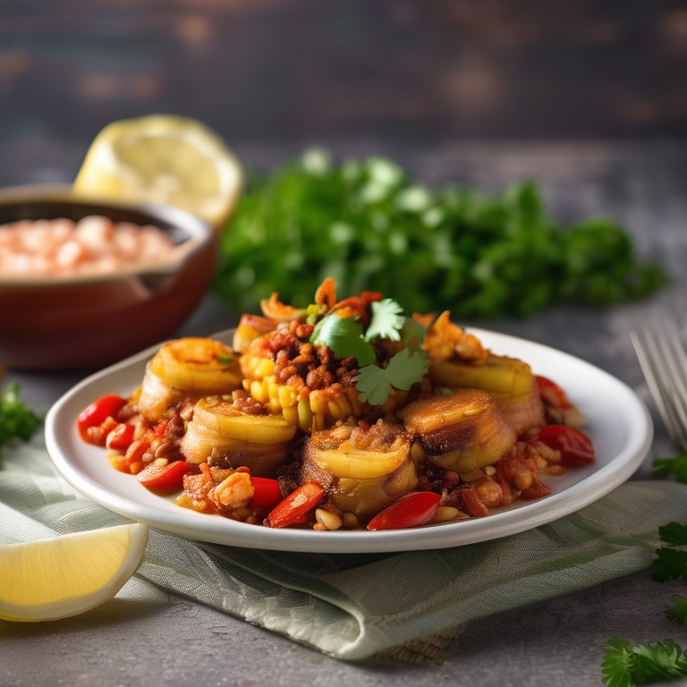 Patacones Rellenos con Arroz de Mariscos, Cecina, Chorizo y Salsa ...