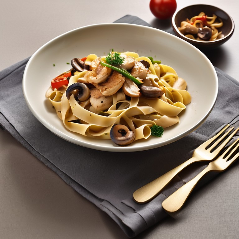 Tagliatelle au Poulet aux Champignons et Légumes