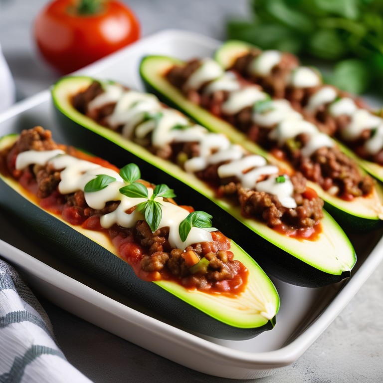 Barquinhas de Abobrinha com Carne Moída e Molho de Tomate