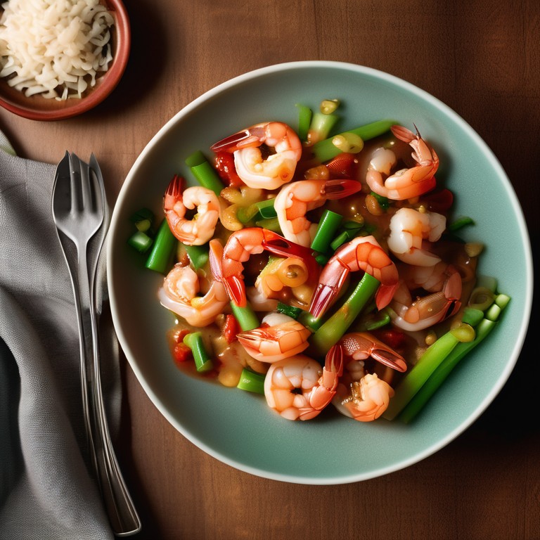 Frühlingszwiebel Shrimps mit passierten Tomaten