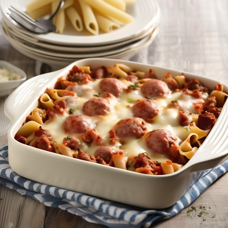 Nudelauflauf mit Fleischwurst und Mozzarella