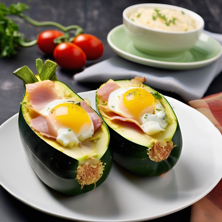 Gefüllte Zucchini mit Ei, Parmesan und Schinken