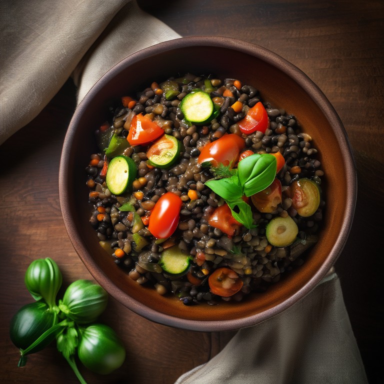 Zucchini Tomaten Beluga Linsen