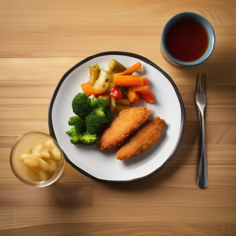 Poisson Pané avec Poêlé de Légumes