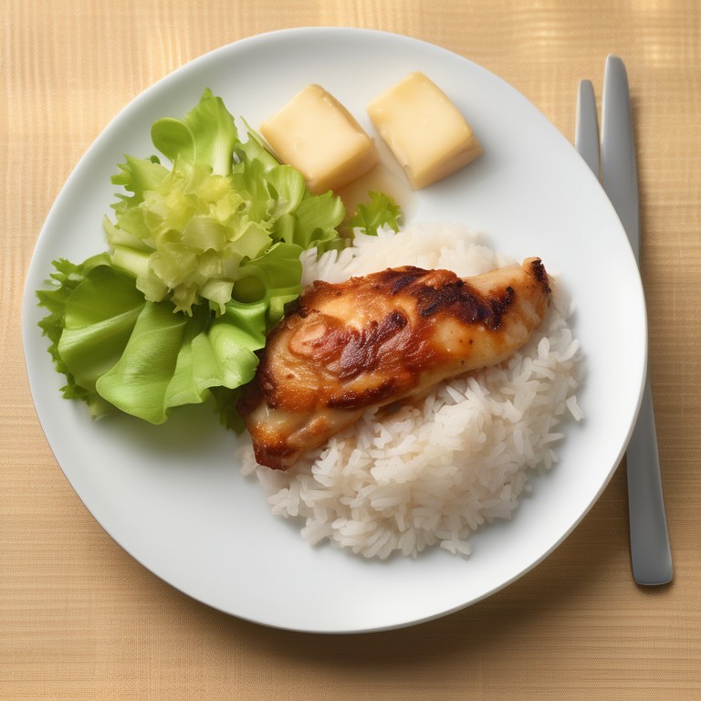 Kokos-Geflügelfleisch mit Reis und Emmentaler