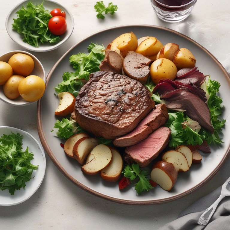 Filete de Res en Reducción de Vino Tinto con Papas al Horno y Ensalada ...