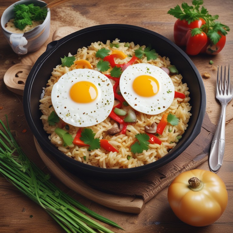 Riz aux Oignons, Poivrons et Oeufs