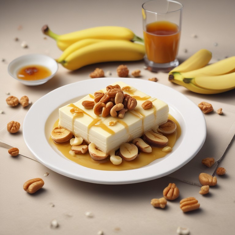 Банановый десерт с орехами и медом