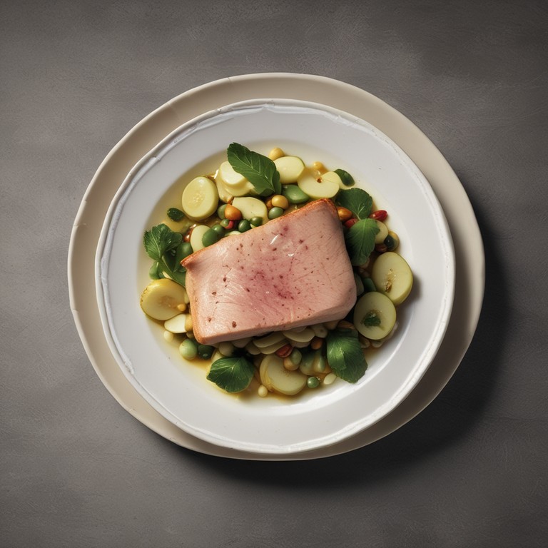 Codillo de Cerdo con Guisantes, Vino Blanco y Verduras al Horno
