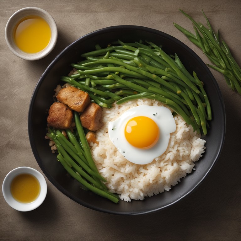 Riz aux Haricots et Œufs avec Sauce Soja Salée