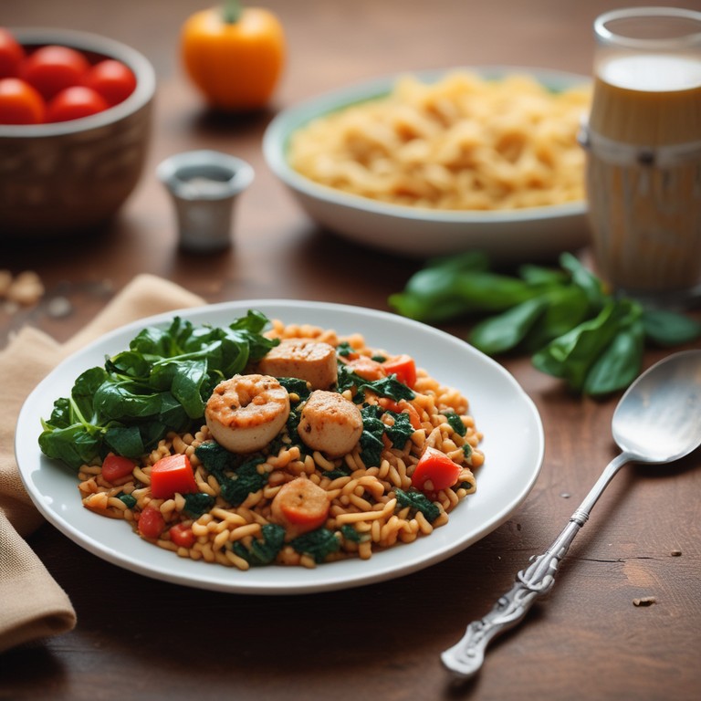 Lentejas con Pollo, Espinacas, Jitomate y Espaguetis