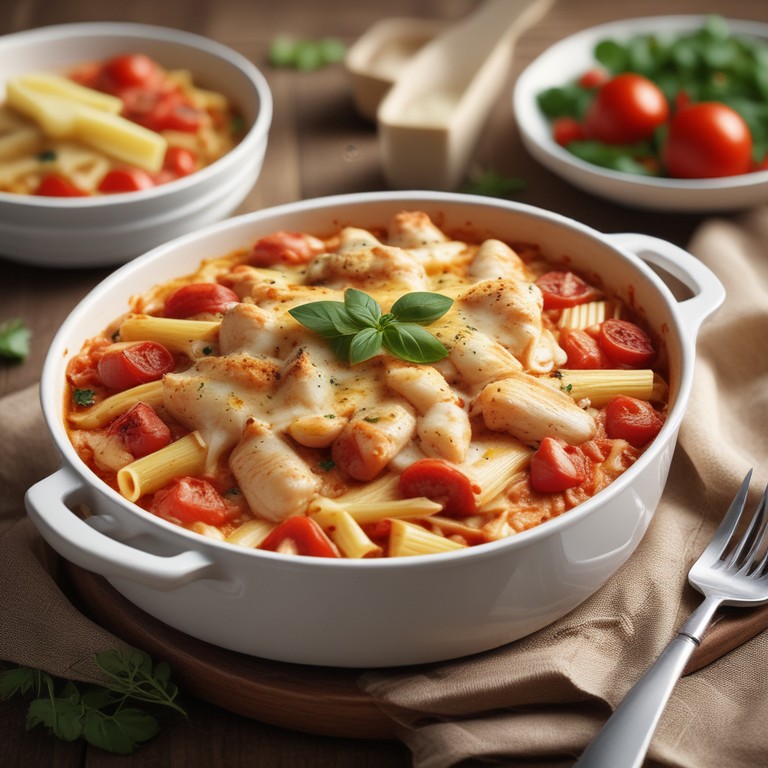 Печеные Макароны с Курицей, Помидорами и Сливками