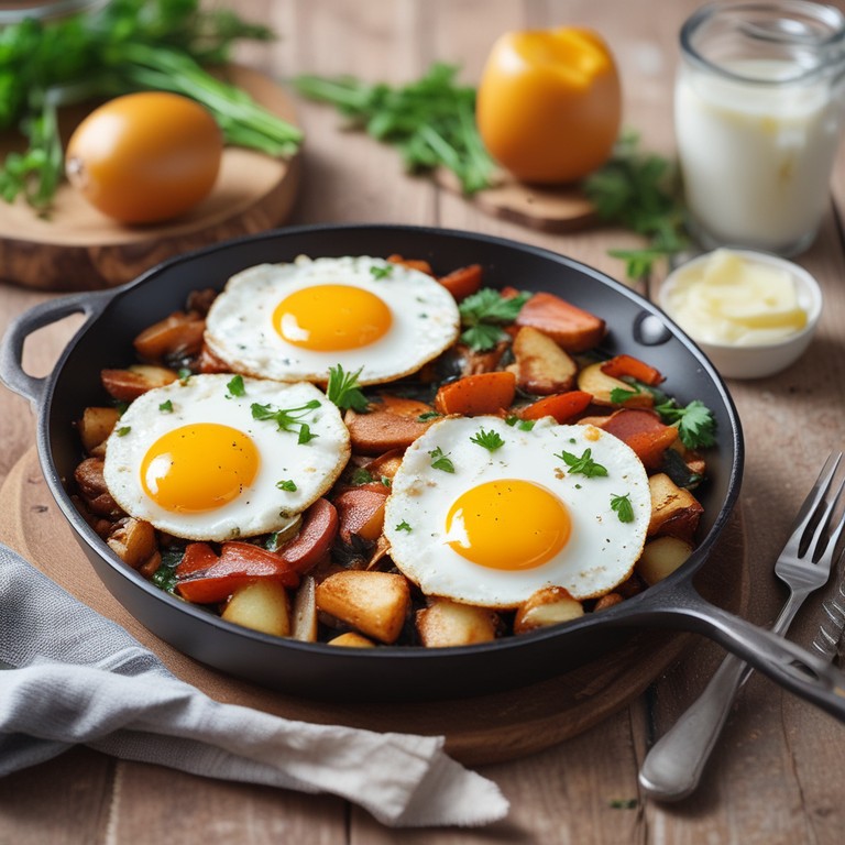 Crispy Potato and Onion Hash with Sunny-Side Up Eggs