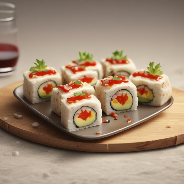 Potato and Real Cheese Sushi with Ketchup Drizzle